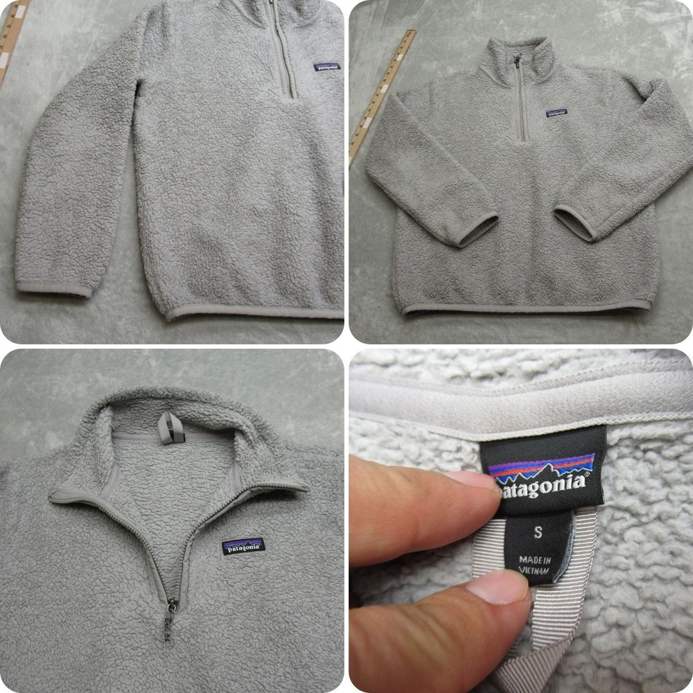 Patagonia Los Gatos Fleece Women Small Gray 1/4Zip Sherpa Fuzzy High Pile Anorak